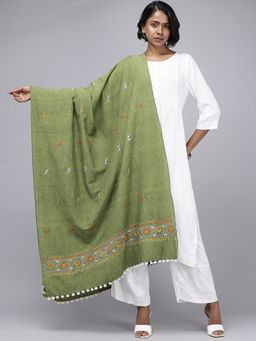 ArtEastri - Green Ethnic Motifs Embroidered Dupatta with Kantha Work