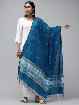 ArtEastri - Blue Ethnic Motifs Striped Pure Cotton Dupatta