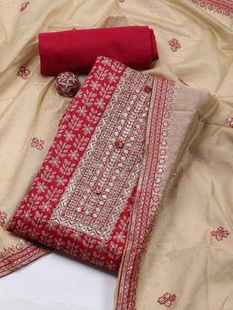 MEENA BAZAAR - Embroidered Pink Cotton Unstitched Dress Materials with Dupatta
