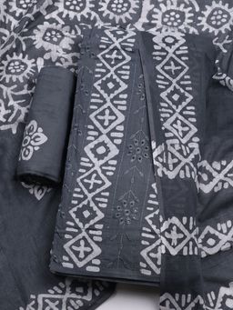 MEENA BAZAAR - Printed Grey Cotton Unstitched Dress Material with Dupatta
