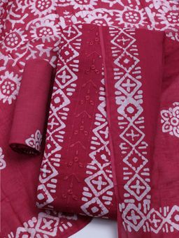 MEENA BAZAAR - Printed Pink Cotton Unstitched Dress Material with Dupatta