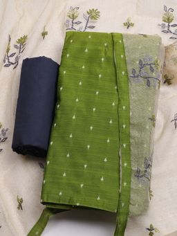 MEENA BAZAAR - Embroidered Green Chanderi Unstitched Dress Material with Dupatta