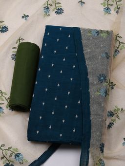 MEENA BAZAAR - Embroidered Blue Chanderi Unstitched Dress Material with Dupatta