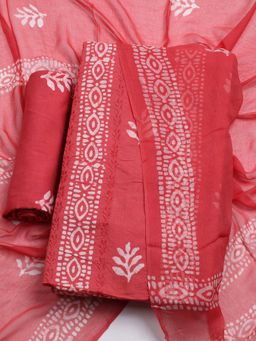 MEENA BAZAAR - Printed Pink Cotton Unstitched Dress Material with Dupatta