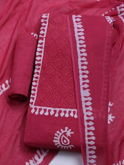 MEENA BAZAAR - Printed Pink Cotton Unstitched Dress Material with Dupatta