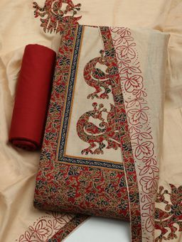 MEENA BAZAAR - Printed Maroon Cotton Unstitched Dress Material with Dupatta