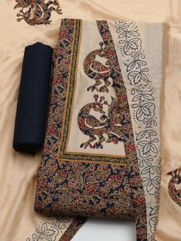 MEENA BAZAAR - Printed Blue Cotton Unstitched Dress Material with Dupatta