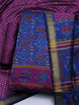 MEENA BAZAAR - Printed Blue Art Silk Unstitched Dress Material with Dupatta