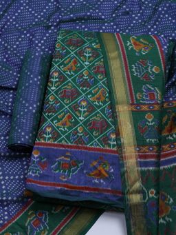 MEENA BAZAAR - Printed Green Art Silk Unstitched Dress Material with Dupatta