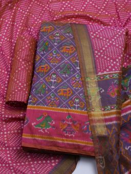 MEENA BAZAAR - Printed Purple Art Silk Unstitched Dress Material with Dupatta