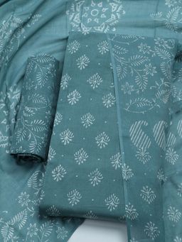 MEENA BAZAAR - Printed Green Cotton Unstitched Dress Material with Dupatta