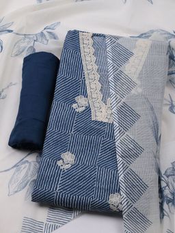 MEENA BAZAAR - Printed Blue Cotton Unstitched Dress Material with Dupatta