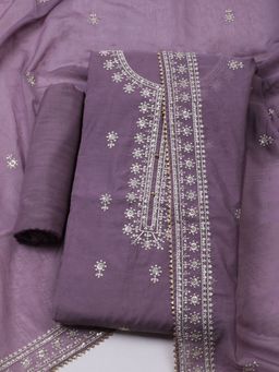 MEENA BAZAAR - Embroidered Lavender Muslin Unstitched Dress Material with Dupatta