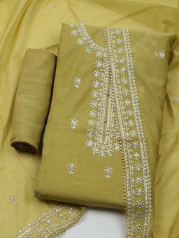 MEENA BAZAAR - Embroidered Green Muslin Unstitched Dress Material with Dupatta