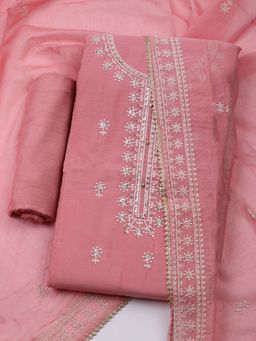 MEENA BAZAAR - Embroidered Pink Muslin Unstitched Dress Material with Dupatta