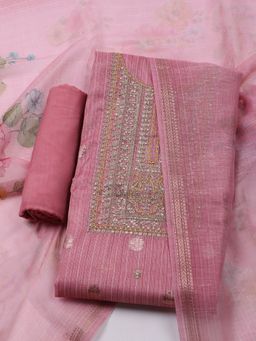 MEENA BAZAAR - Embroidered Pink Chanderi Unstitched Dress Material with Dupatta