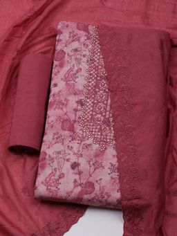 MEENA BAZAAR - Embroidered Pink Cotton Unstitched Dress Material with Dupatta