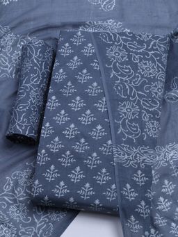 MEENA BAZAAR - Printed Grey Cotton Unstitched Dress Material with Dupatta
