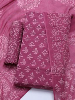 MEENA BAZAAR - Printed Magenta Cotton Unstitched Dress Material with Dupatta