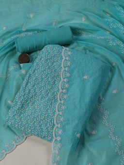 MEENA BAZAAR - Embroidered Green Chanderi Unstitched Dress Material with Dupatta