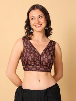 Niraha - Brown Designer Printed V Neck Padded Stitched Blouse