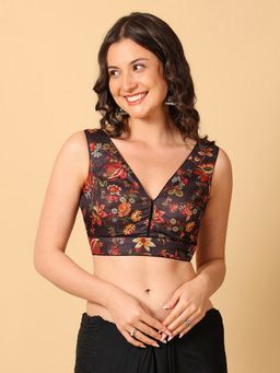 HAPPY OWL - Brown Designer Printed V Neck Padded Stitched Blouse