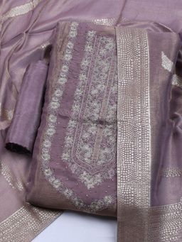 MEENA BAZAAR - Embroidered Lavender Art Silk Unstitched Dress Materials with Dupatta