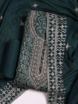 MEENA BAZAAR - Printed Green Cotton Unstitched Dress Material with Dupatta