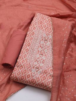 MEENA BAZAAR - Embroidered Peach Cotton Unstitched Dress Materials with Dupatta