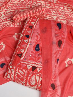 MEENA BAZAAR - Printed Pink Cotton Unstitched Dress Materials with Dupatta