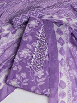 MEENA BAZAAR - Printed Purple Cotton Unstitched Dress Materials with Dupatta