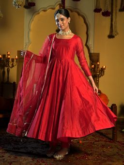 Indian Virasat - Soundarya Red Anarkali Kurta with Pant and Dupatta