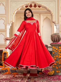 Indian Virasat - Cerise Red Anarkali Kurta with Pant and Dupatta