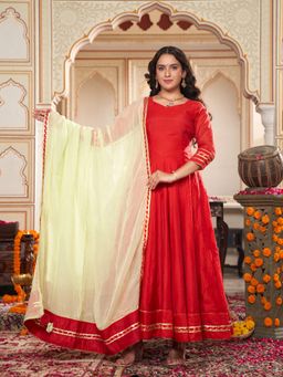 Indian Virasat - Lal Ishq Anarkali Kurta with Pant and Dupatta