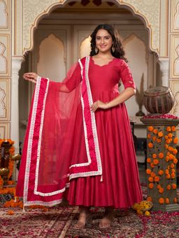 Indian Virasat - Rose Blossom Anarkali Kurta with Pant and Dupatta
