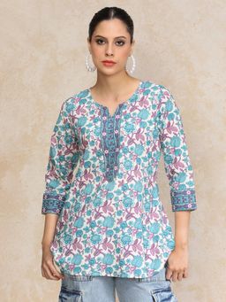KSUT - Women Blue Floral Kurti