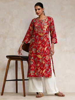 KSUT - Women Red Floral Kurta
