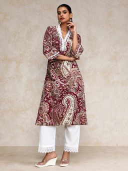 KSUT - Women Maroon Paisley Kurta