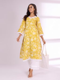 KSUT - Women Yellow Floral Kurta