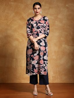KSUT - Women Blue Floral Kurta