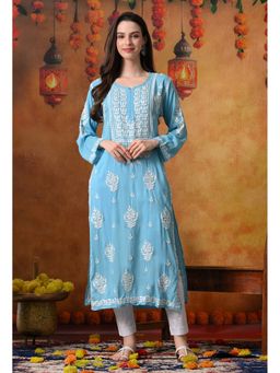 SYRISH - Women Blue Embroidered Kurta