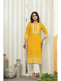 Juniper - Women Mustard Embroidered Kurta