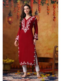 SYRISH - Women Maroon Embroidered Kurta