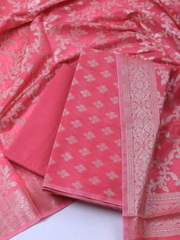 MEENA BAZAAR - Woven Pink Chanderi Unstitched Dress Material with Dupatta