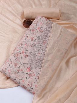 MEENA BAZAAR - Embroidered Peach Linen Unstitched Dress Materials with Dupatta