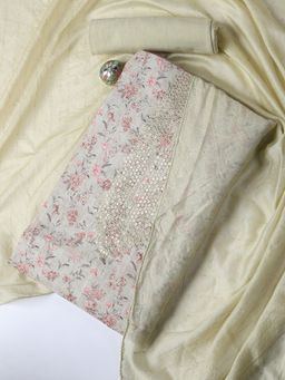MEENA BAZAAR - Embroidered Green Linen Unstitched Dress Materials with Dupatta