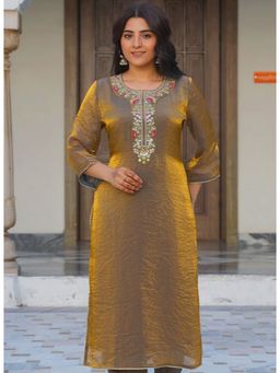 ARAMYA - Women Gold Organza Solid Kurta