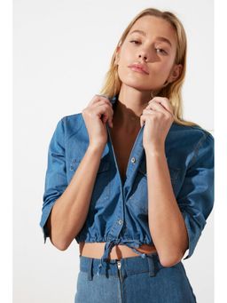 Trendyol - Blue Cropped Tie Denim Shirt