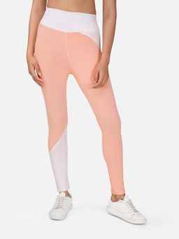Wear Jukebox - Women Peach Colorblock Power Flow High-Rise Tights