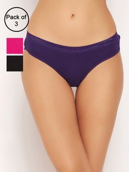 Clovia - 100% Cotton Low Waist Outer Elastic Bikini Panty (Pack of 3)